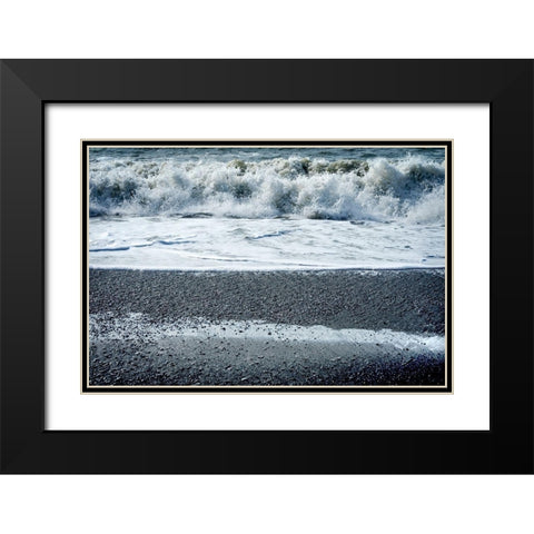 Waves Reynisfjara Black Sand Beach-South Shore-Iceland Sand is black obsidian Black Modern Wood Framed Art Print with Double Matting by Perry, William