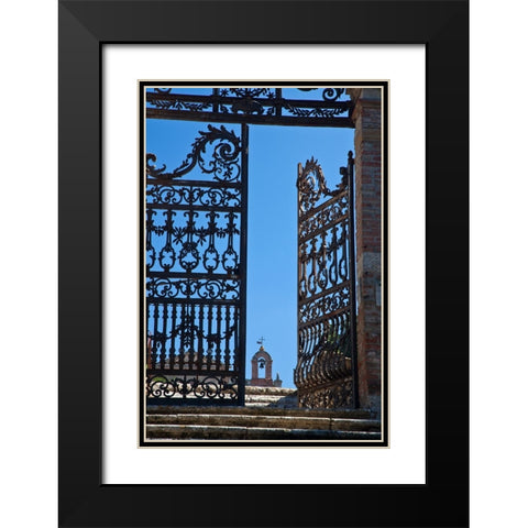 Italy-Tuscany-Montepulciano The wrought iron gate leading to the cemetery the Church of San Biaggio Black Modern Wood Framed Art Print with Double Matting by Eggers, Julie