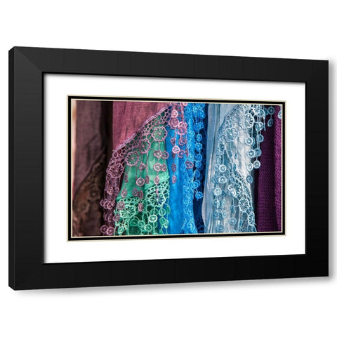 Italy-Venice Colorful Venetian scarfs Black Modern Wood Framed Art Print with Double Matting by Eggers, Julie