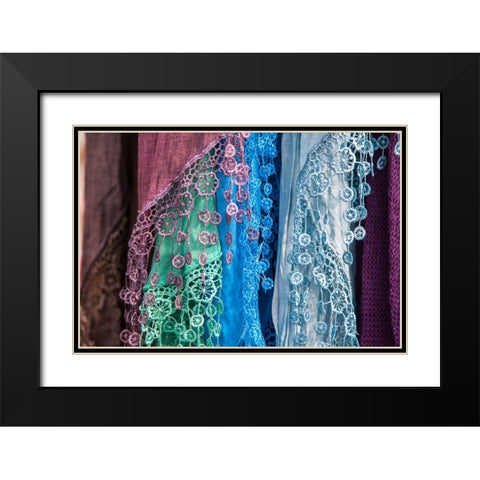 Italy-Venice Colorful Venetian scarfs Black Modern Wood Framed Art Print with Double Matting by Eggers, Julie