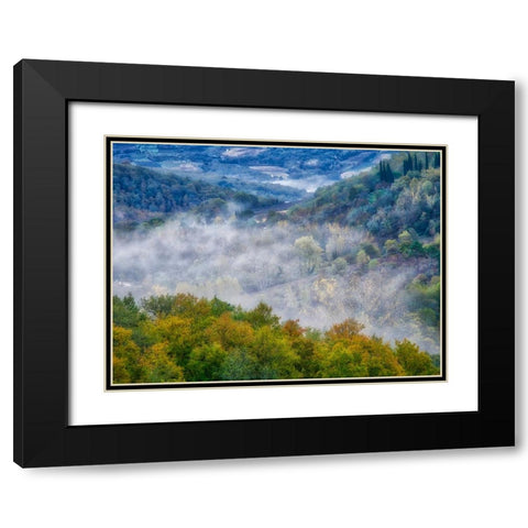Italy-Tuscany Autumn morning with fog in the Tuscan valley Black Modern Wood Framed Art Print with Double Matting by Eggers, Julie