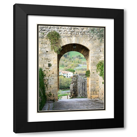 Italy-Chianti-Monteriggioni Looking out an arched entrance into the walled town Black Modern Wood Framed Art Print with Double Matting by Eggers, Julie