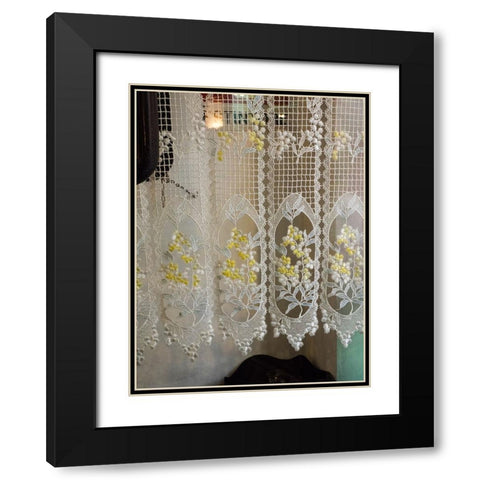 Italy-Tuscany-Province of Siena-Montalcino Pretty lace curtains Black Modern Wood Framed Art Print with Double Matting by Eggers, Julie