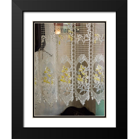 Italy-Tuscany-Province of Siena-Montalcino Pretty lace curtains Black Modern Wood Framed Art Print with Double Matting by Eggers, Julie