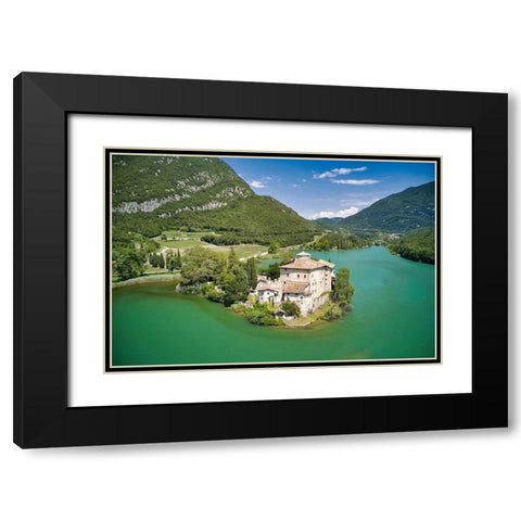 Italy-Trentino-castle and Toblino Lake Black Modern Wood Framed Art Print with Double Matting by Molinari, Michele