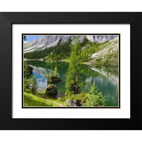Lago de Federa at Croda da Lago in the Dolomites of the Veneto near Cortina dAmpezzo Black Modern Wood Framed Art Print with Double Matting by Zwick, Martin
