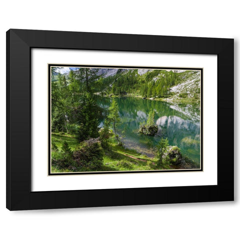 Lago de Federa at Croda da Lago in the Dolomites of the Veneto near Cortina dAmpezzo Black Modern Wood Framed Art Print with Double Matting by Zwick, Martin