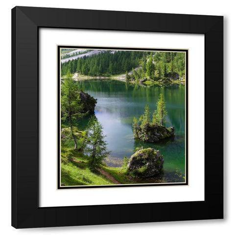 Lago de Federa at Croda da Lago in the Dolomites of the Veneto near Cortina dAmpezzo Black Modern Wood Framed Art Print with Double Matting by Zwick, Martin