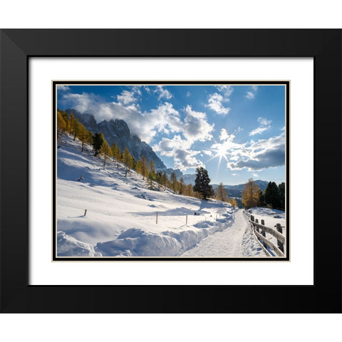 Geisler mountain range in the dolomites of the Villnoss Valley in South Tyrol-Alto Adige after an a Black Modern Wood Framed Art Print with Double Matting by Zwick, Martin