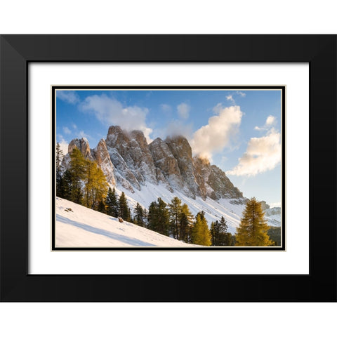 Geisler mountain range in the dolomites of the Villnoss Valley in South Tyrol-Alto Adige after an a Black Modern Wood Framed Art Print with Double Matting by Zwick, Martin