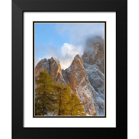 Geisler mountain range in the dolomites of the Villnoss Valley in South Tyrol-Alto Adige after an a Black Modern Wood Framed Art Print with Double Matting by Zwick, Martin