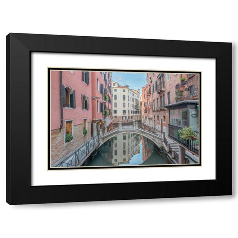 Italy-Venice Bridge over Canal Black Modern Wood Framed Art Print with Double Matting by Tilley, Rob