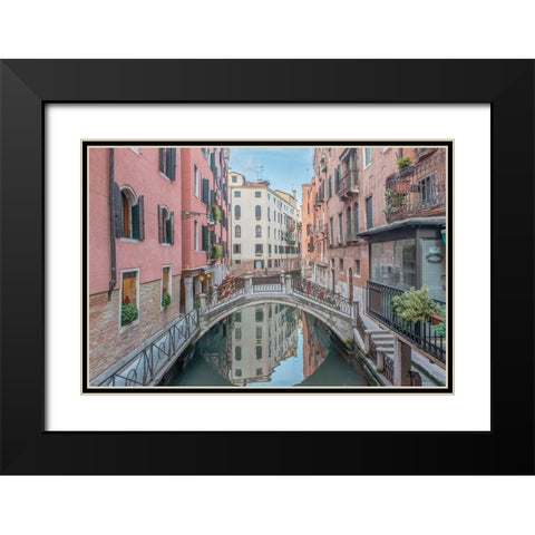 Italy-Venice Bridge over Canal Black Modern Wood Framed Art Print with Double Matting by Tilley, Rob