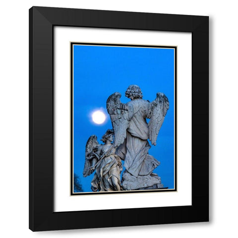 Moon Bernini Angels Castel Ponte Sant Angelo-Rome-Italy Gian Lorenzo Bernini Black Modern Wood Framed Art Print with Double Matting by Perry, William