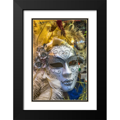 White Venetian mask feathers-Venice-Italy-Used since 1200s for Carnival-Also used for Mardi Gras Black Modern Wood Framed Art Print with Double Matting by Perry, William