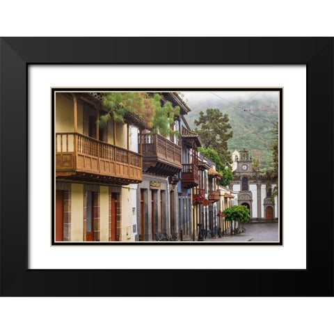 Spain-Canary Islands-Gran Canaria Island-Teror-main street and traditional houses Black Modern Wood Framed Art Print with Double Matting by Bibikow, Walter