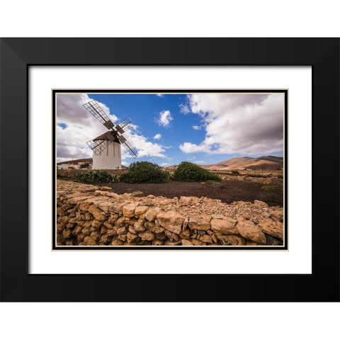 Canary Islands-Fuerteventura Island-Tiscamanita-traditional island windmill Black Modern Wood Framed Art Print with Double Matting by Bibikow, Walter