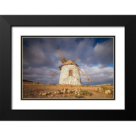 Canary Islands-Fuerteventura Island-La Oliva-traditional windmill Black Modern Wood Framed Art Print with Double Matting by Bibikow, Walter