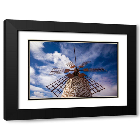 Canary Islands-Fuerteventura Island-Tindaya-traditional island windmill Black Modern Wood Framed Art Print with Double Matting by Bibikow, Walter
