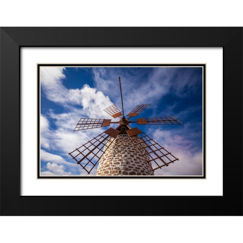 Canary Islands-Fuerteventura Island-Tindaya-traditional island windmill Black Modern Wood Framed Art Print with Double Matting by Bibikow, Walter