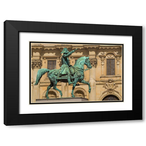 Sweden-Stockholm-Gamla Stan-Old Town-Royal Palace-statue of King Carl Johan XIV Black Modern Wood Framed Art Print with Double Matting by Bibikow, Walter