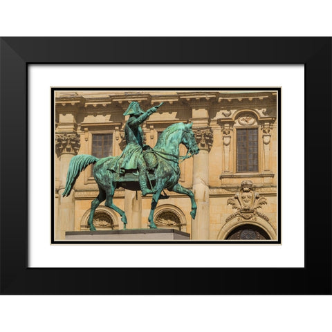 Sweden-Stockholm-Gamla Stan-Old Town-Royal Palace-statue of King Carl Johan XIV Black Modern Wood Framed Art Print with Double Matting by Bibikow, Walter