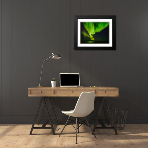 Northern lights over the fjord Nuup Kangerlua Danish Territory Black Modern Wood Framed Art Print with Double Matting by Zwick, Martin
