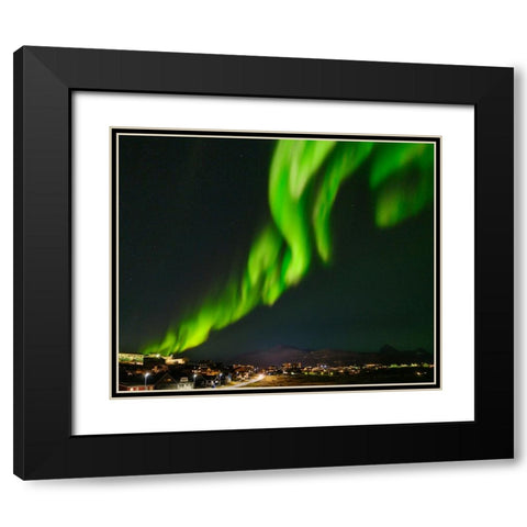 Northern lights over Nuuk. - Greenland- Danish Territory Black Modern Wood Framed Art Print with Double Matting by Zwick, Martin