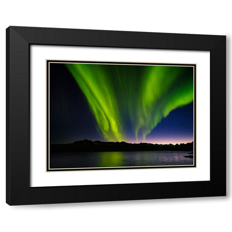 Northern lights over Angmagssalik Fjord-Greenland- Danish Territory Black Modern Wood Framed Art Print with Double Matting by Zwick, Martin