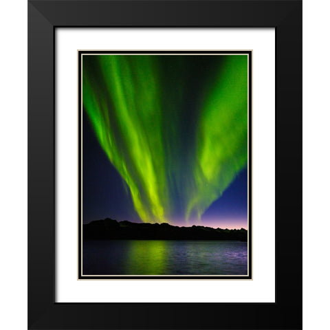 Northern lights over Angmagssalik Fjord-Greenland- Danish Territory Black Modern Wood Framed Art Print with Double Matting by Zwick, Martin