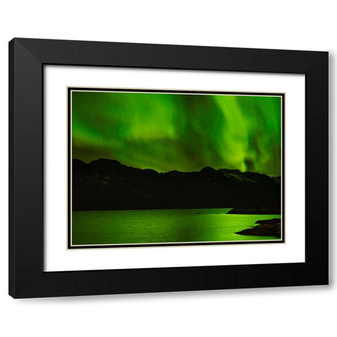 Northern lights over Angmagssalik Fjord-Greenland- Danish Territory Black Modern Wood Framed Art Print with Double Matting by Zwick, Martin