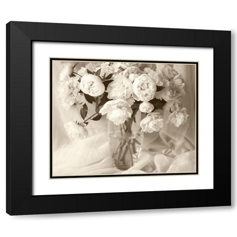 Sepia tone Peony Black Modern Wood Framed Art Print with Double Matting by Miller, Anna