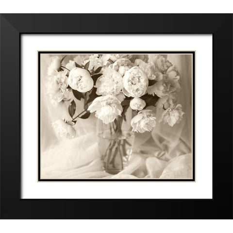 Sepia tone Peony Black Modern Wood Framed Art Print with Double Matting by Miller, Anna