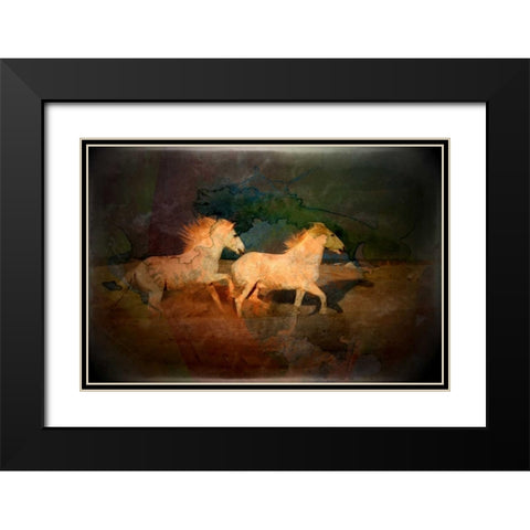Artistic conception of running horses Black Modern Wood Framed Art Print with Double Matting by Zuckerman, Jim