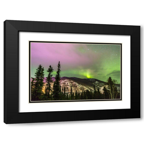 Alaska-Fairbanks Aurora borealis over mountain landscape Black Modern Wood Framed Art Print with Double Matting by Jaynes Gallery