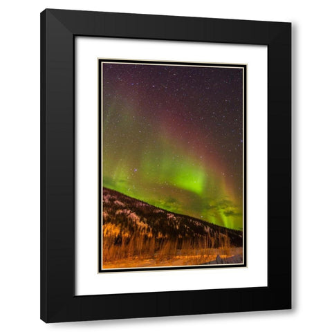 Alaska-Fairbanks Aurora borealis over mountain landscape Black Modern Wood Framed Art Print with Double Matting by Jaynes Gallery