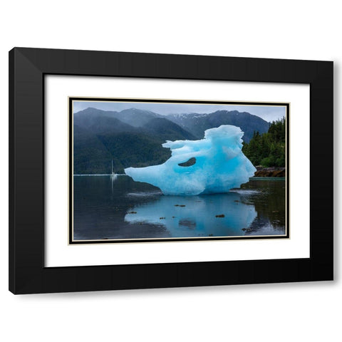Alaska-Gulf 32 Pilothouse sailboat at anchor near large icebergs from LeConte Glacier grounded Black Modern Wood Framed Art Print with Double Matting by Souders, Paul