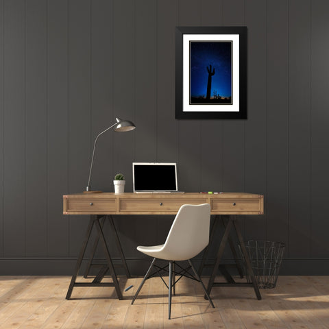 A giant saguaro cactus silhouettes in the clear Arizona evening Black Modern Wood Framed Art Print with Double Matting by SMO