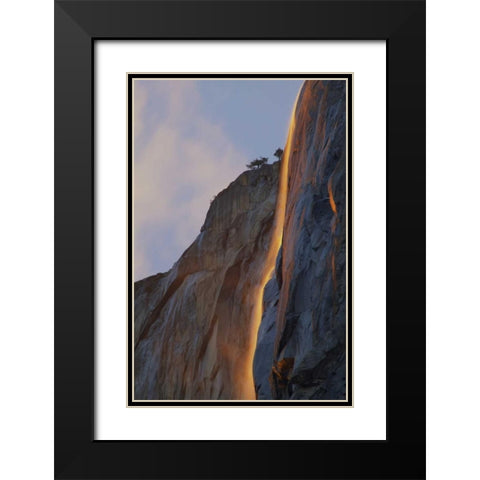 CA, Yosemite Light reflects off Horsetail Falls Black Modern Wood Framed Art Print with Double Matting by Anon, Josh