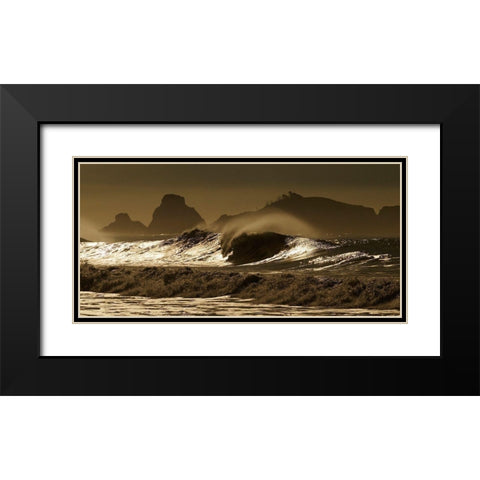Crashing waves in the Pacific Ocean off northern California Black Modern Wood Framed Art Print with Double Matting by SMO