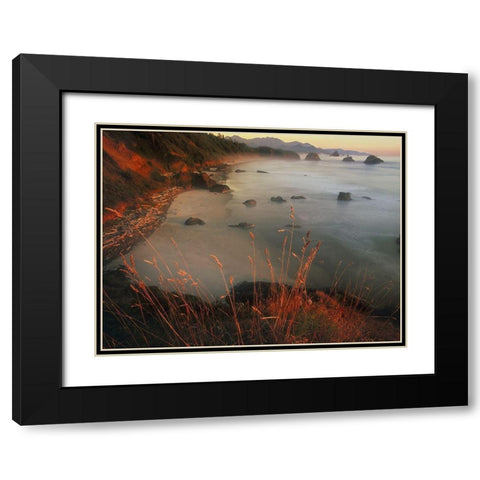 Cannon beach on the Pacific coast of Oregon Black Modern Wood Framed Art Print with Double Matting by SMO
