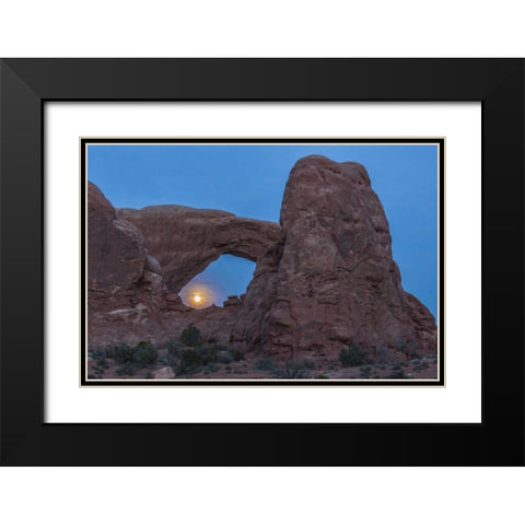 UT, Arches NP South Window arch and full moon Black Modern Wood Framed Art Print with Double Matting by Illg, Cathy and Gordon