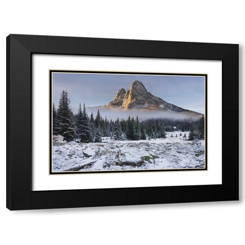 Fresh autumn snow on Liberty Bell Mountain and meadows of Washington State Pass Black Modern Wood Framed Art Print with Double Matting by Majchrowicz, Alan