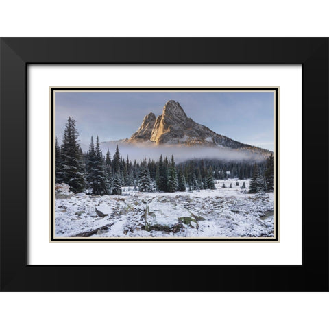 Fresh autumn snow on Liberty Bell Mountain and meadows of Washington State Pass Black Modern Wood Framed Art Print with Double Matting by Majchrowicz, Alan