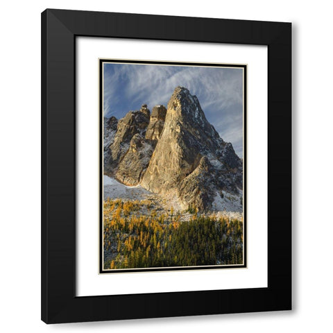 Liberty Bell Mountain Early Winters Spires-and golden autumn Larches Black Modern Wood Framed Art Print with Double Matting by Majchrowicz, Alan