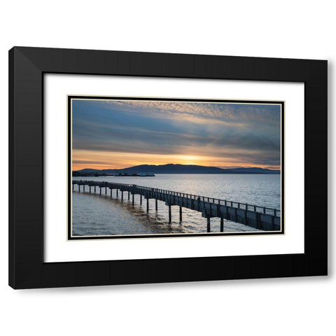 Taylor Dock Boardwalk at sunset-Boulevard Park-Bellingham-Washington State Black Modern Wood Framed Art Print with Double Matting by Majchrowicz, Alan