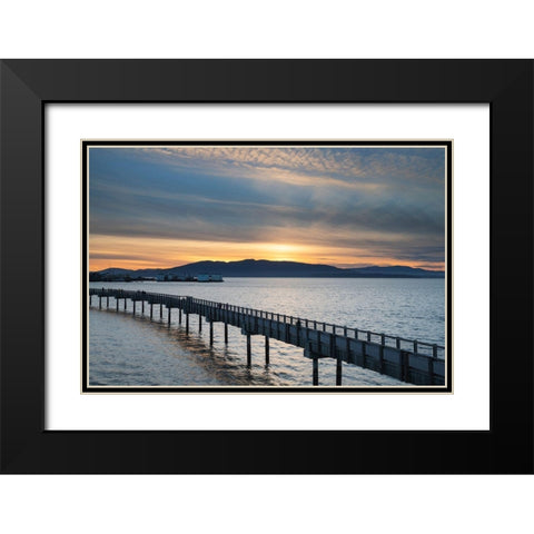 Taylor Dock Boardwalk at sunset-Boulevard Park-Bellingham-Washington State Black Modern Wood Framed Art Print with Double Matting by Majchrowicz, Alan