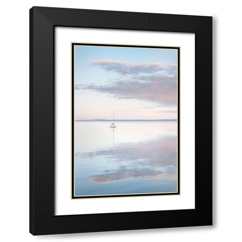 Sailboat and morning clouds reflected in calm waters of Bellingham Bay-Washington State Black Modern Wood Framed Art Print with Double Matting by Majchrowicz, Alan