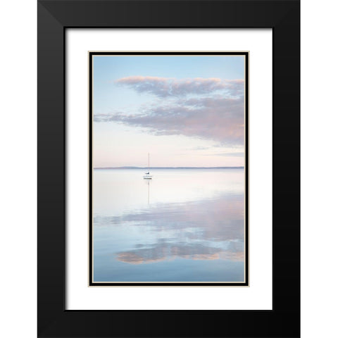 Sailboat and morning clouds reflected in calm waters of Bellingham Bay-Washington State Black Modern Wood Framed Art Print with Double Matting by Majchrowicz, Alan