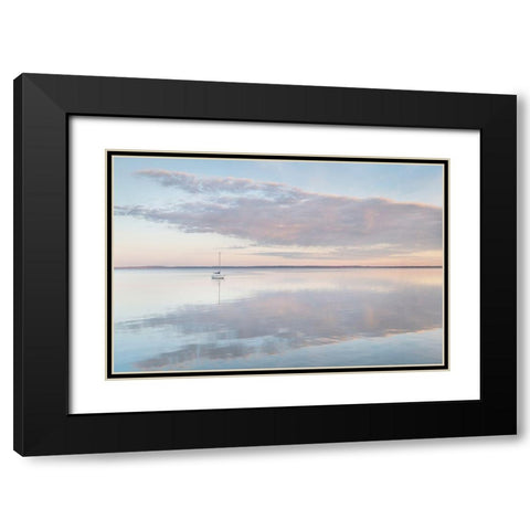 Sailboat and morning clouds reflected in calm waters of Bellingham Bay-Washington State Black Modern Wood Framed Art Print with Double Matting by Majchrowicz, Alan